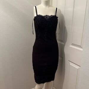 Haute monde black cocktail stretch dress with lace fitted size small NEW
